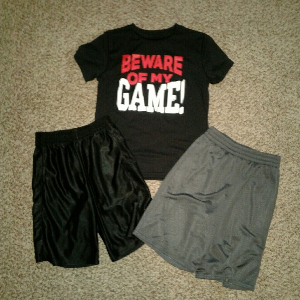 Boys basket ball shorts (2) & athletic shirt